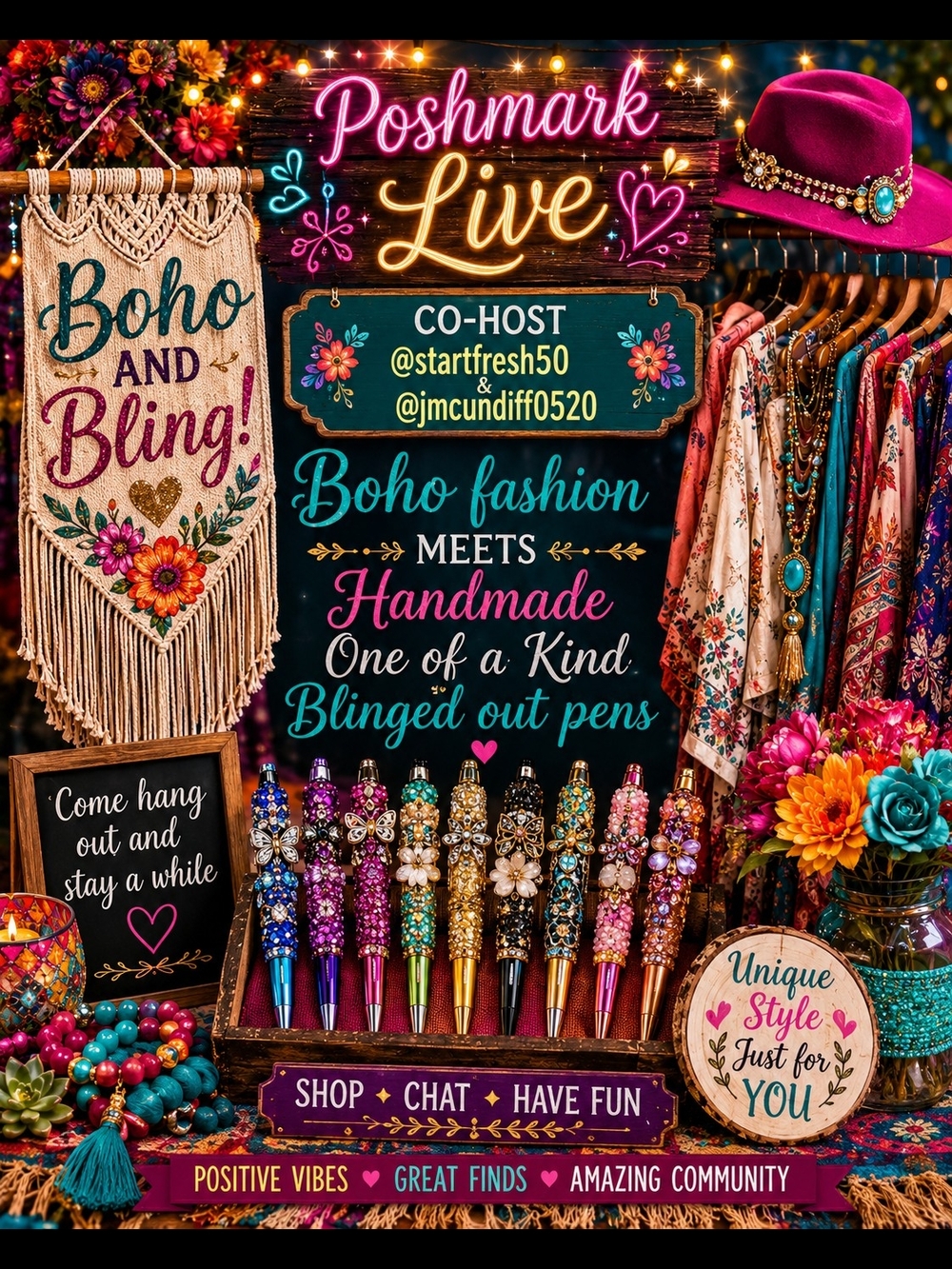 Live Show Flyer Handmade Blinged Out Pens - Multicolor Boho Set